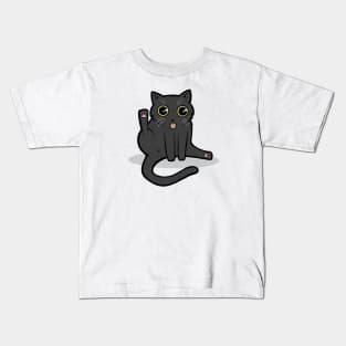 Funny Black Cat Licking Butt Kids T-Shirt